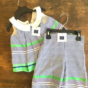 NWT Janie and Jack Blue and Green Patterned Summer Top and Pant Set